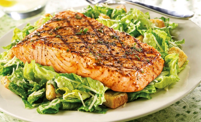 Caesar Salad With Salmon Topping